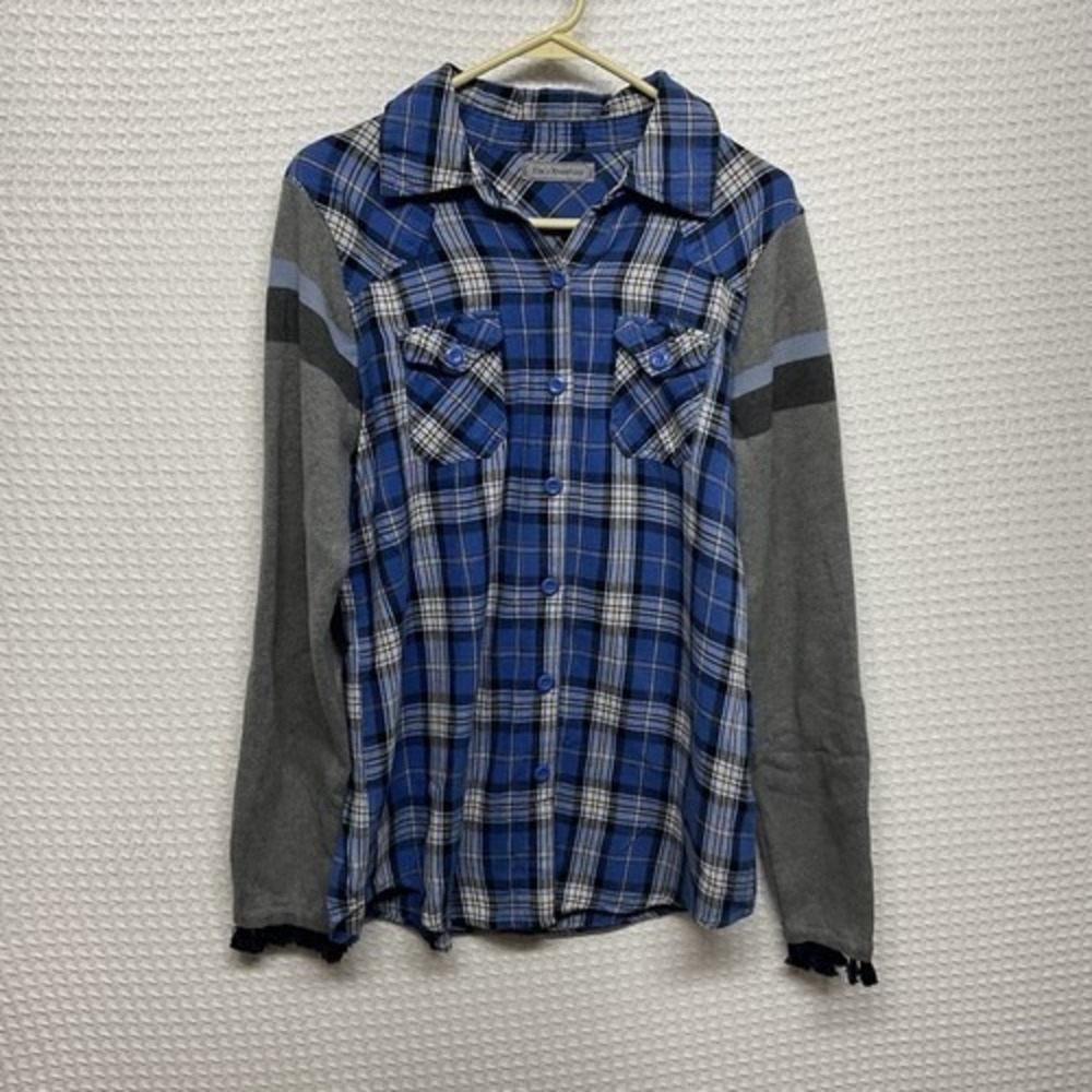 NWT Kim's Kreations Blue Plaid Custom Designed ButtonUp Shirt Women M USA Cotton